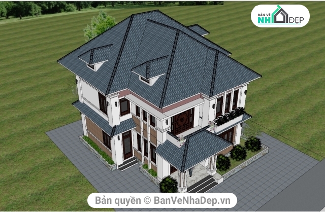 MOdel sketchup biệt thự 2 tầng,File sketchup Biệt thự 2 tầng,sketchup biệt thự 2 tầng hiện đại,biệt thự 2 tầng,biệt thự