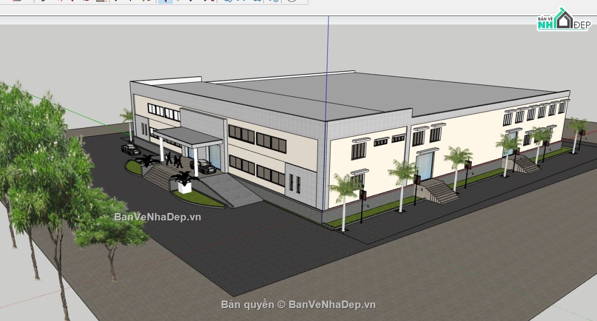 Mẫu nhà xưởng,file su nhà xưởng,model sketchup nhà xưởng