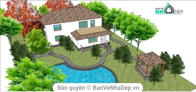 Mẫu thiết kế nhà cấp 4 có sân vườn và hồ bơi cực hiện đại
