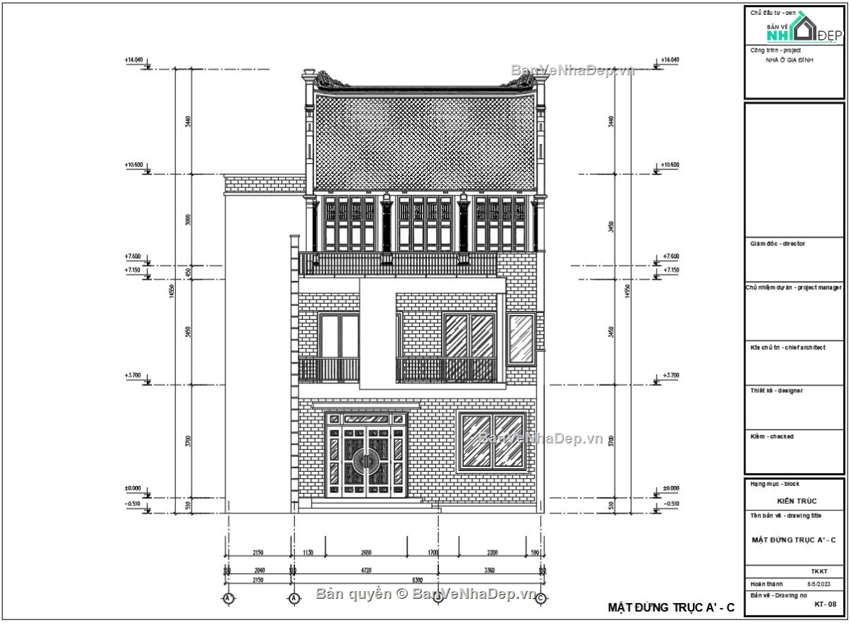 kiến trúc nhà phố 3 tầng,mẫu nhà phố 3 tầng,nhà phố kết hợp nhà thờ họ