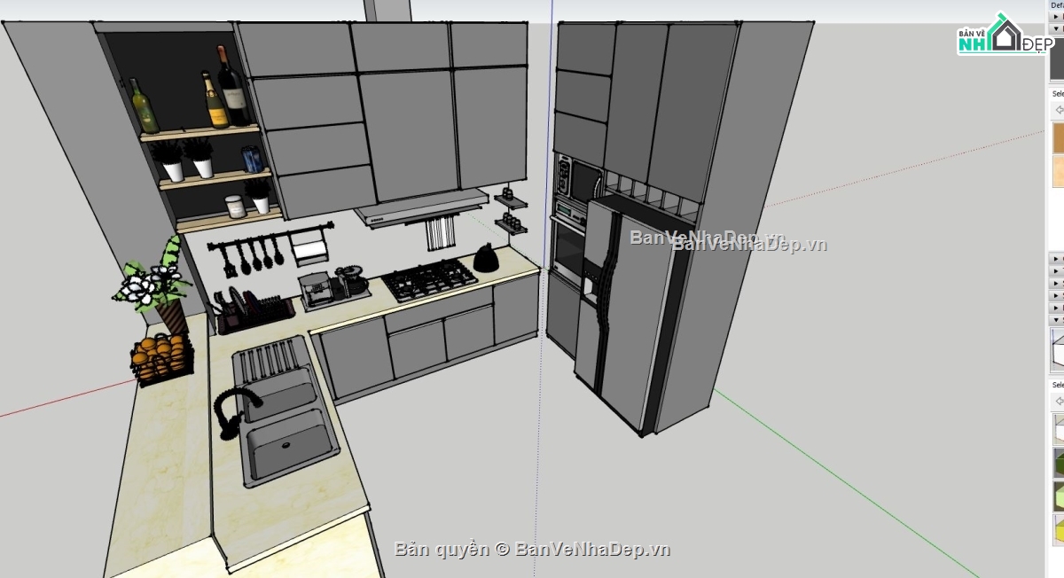 sketchup nội thất bếp,sketchup nội thất phòng bếp,kiến trúc nội thất bếp,mẫu nội thất phòng bếp