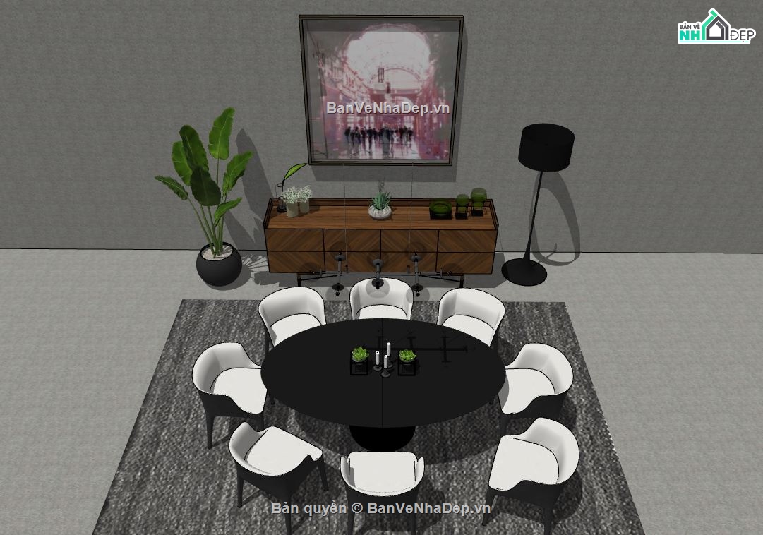 phòng ăn hiện đại su,model su phòng ăn,file sketchup phòng ăn