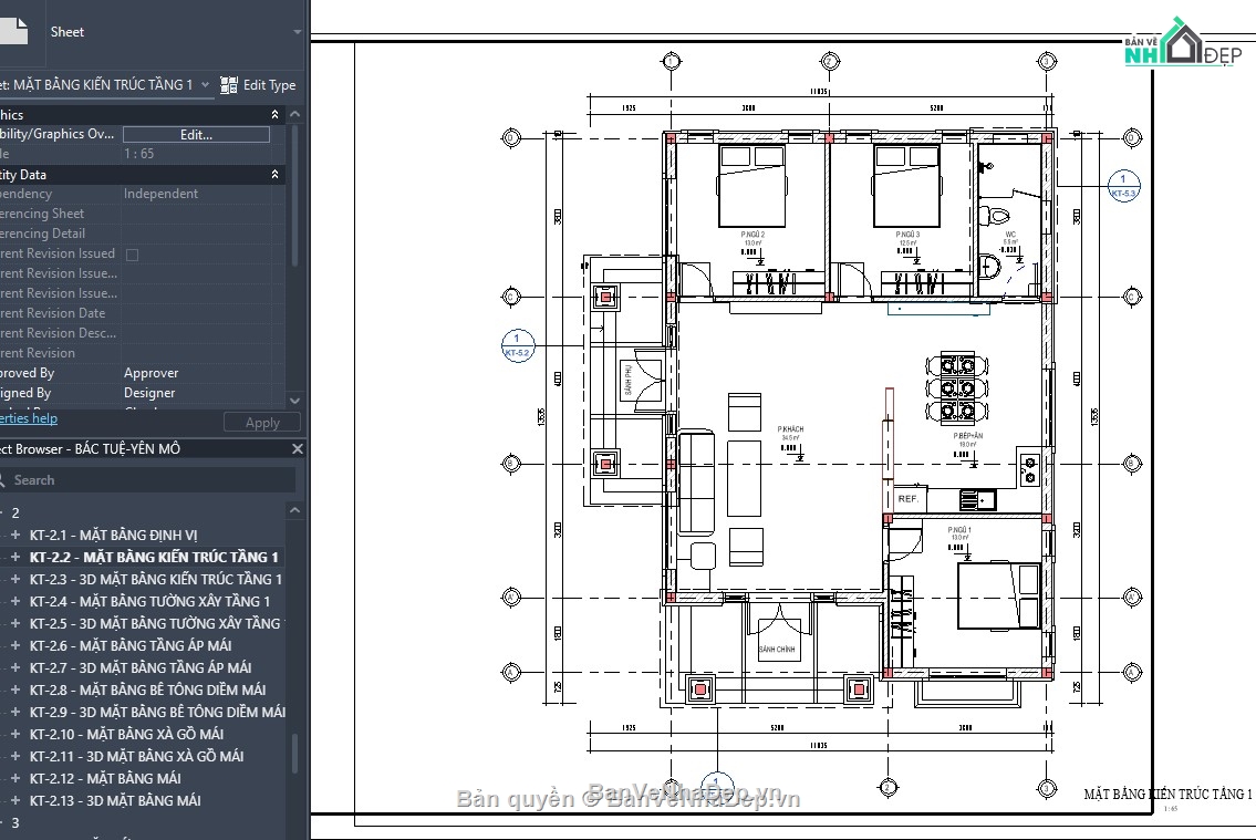 revit mẫu nhà mái thái,revit mái thái,biệt thự 1 tầng mái thái,revit nhà vườn