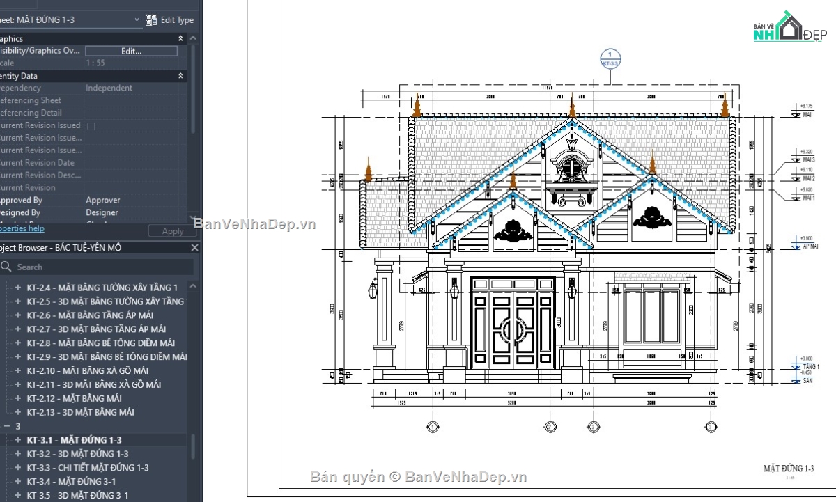 revit mẫu nhà mái thái,revit mái thái,biệt thự 1 tầng mái thái,revit nhà vườn