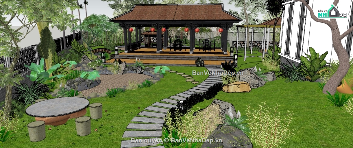 Sketchup tổng hợp mẫu thiết kế cảnh quan sân vườn đẹp