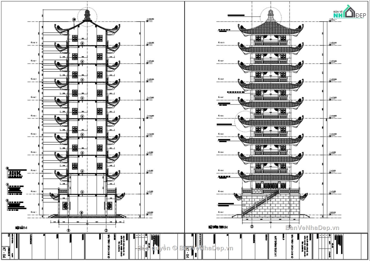 bản vẽ chùa,bảo tháp 10 tầng,tháp chùa 10 tầng,thiết kế tháp cam lộ,bản vẽ tháp cam lộ
