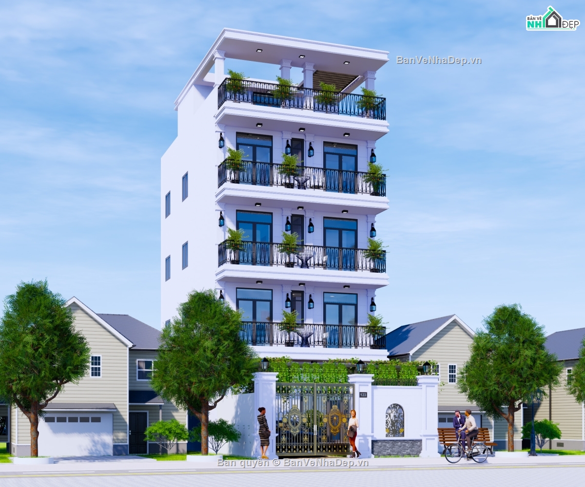 thiết kế chung cư,chung cư mini,nhà phố 4 tầng,file revit chung cư 7x12.5m