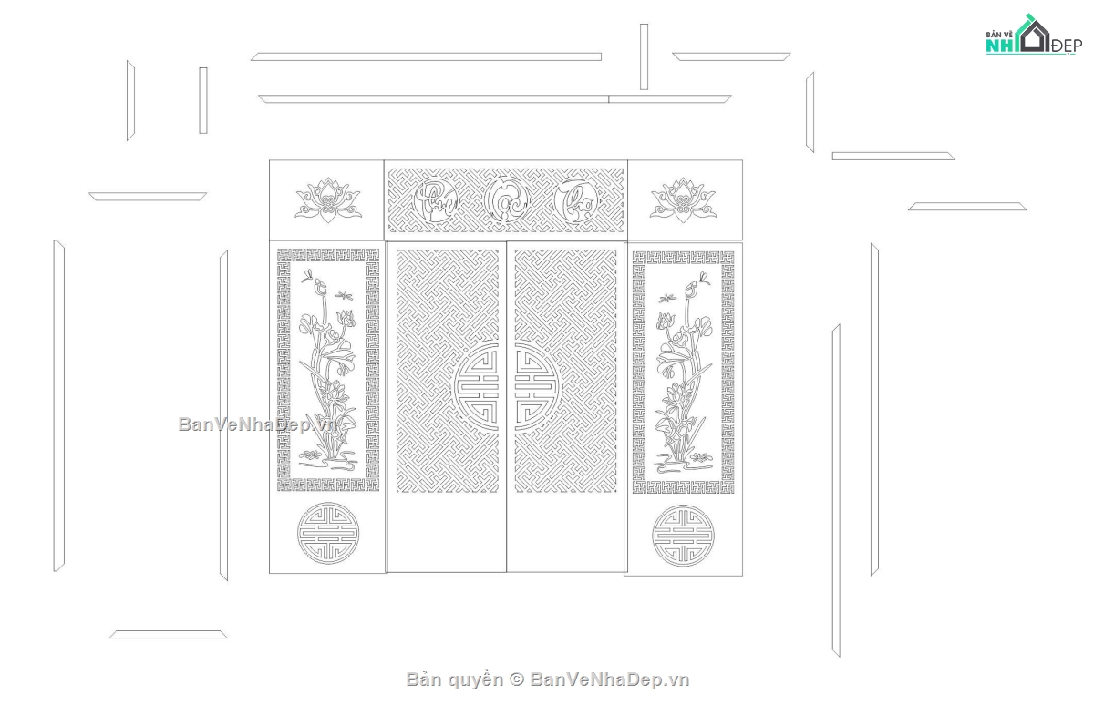 phòng thờ sketchup,vách cửa phòng thờ,file sketchup,vách cửa lùa cnc phòng thờ