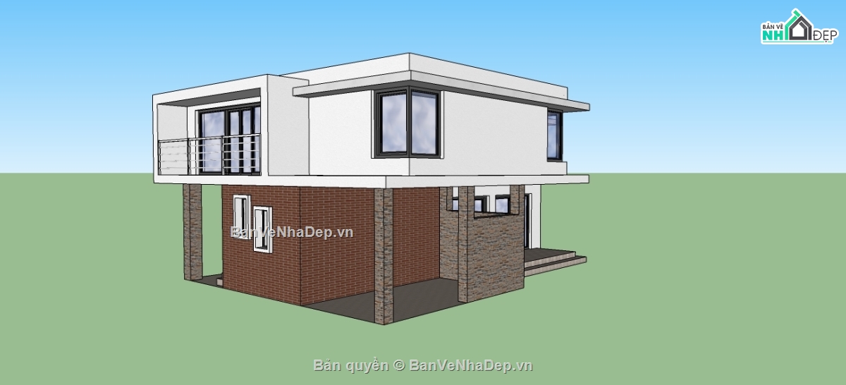 biệt thự 2 tầng,mẫu biệt thự 2 tầng,phối cảnh biệt thự 2 tầng,file sketchup biệt thự 2 tầng