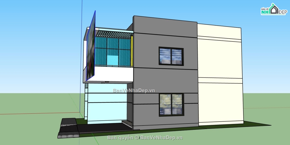 mẫu nhà 2 tầng,mẫu nhà phố 2 tầng,mẫu nhà phố hiện đại,sketchup nhà phố 2 tầng