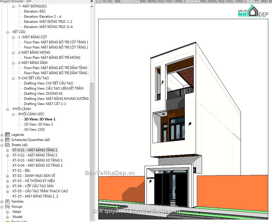 Bản vẽ revit nhà phố 3 tầng,File revit nhà phố 3 tầng,revit nhà phố 3 tầng,bản vẽ nhà phố 3 tầng,revit nhà phố 3 tầng 4x18m