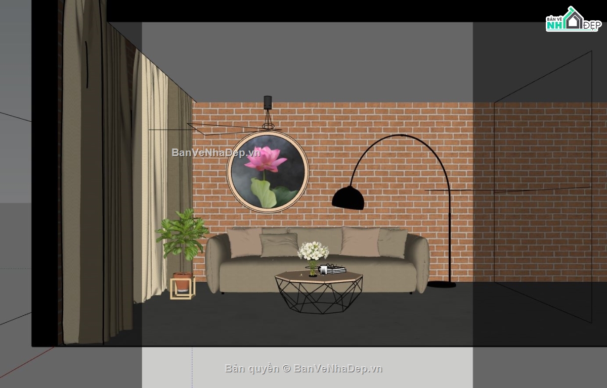 thiết kế phòng khách file sketchup,model su dựng nội thất phòng khách,phòng khách dựng trên file sketchup,mẫu sketchup nội thất phòng khách