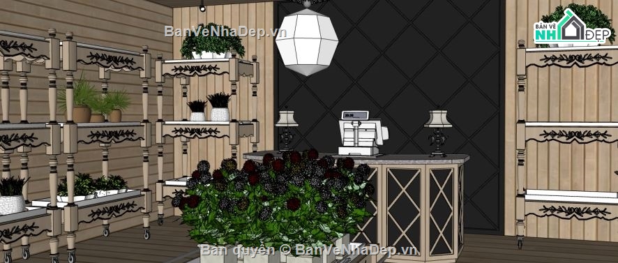 thiết kế cửa hàng bán hoa file 3d,sketchup cửa hàng bán hoa,dựng model su nội thất cửa hàng