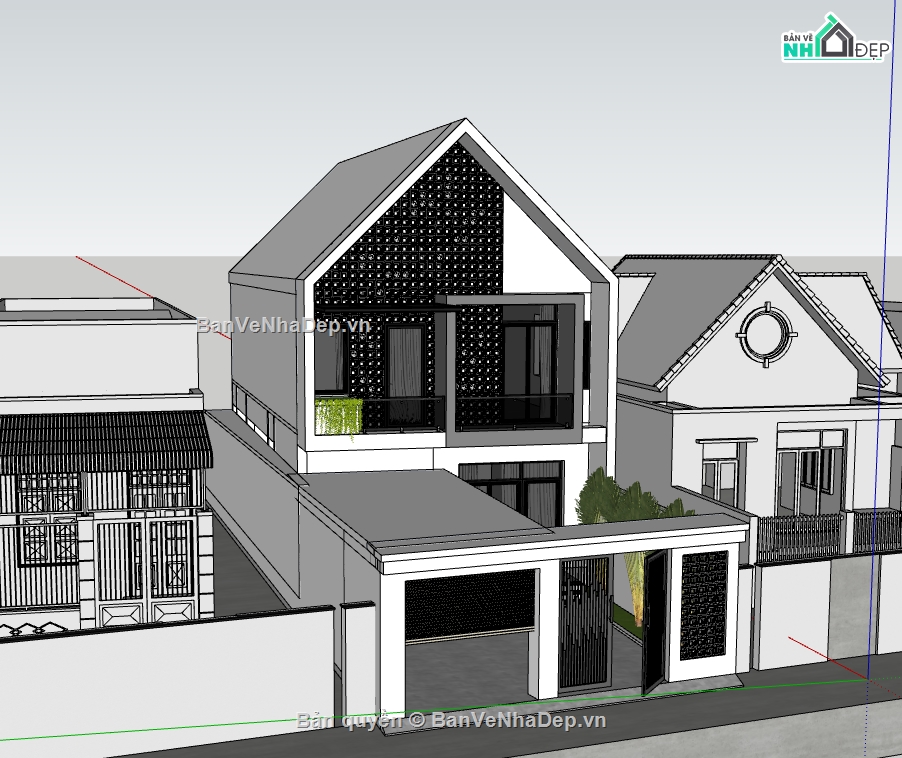 Model su nhà phố 2 tầng,model sketchup nhà phố 2 tầng,file su nhà phố 2 tầng,model nhà phố 2 tầng