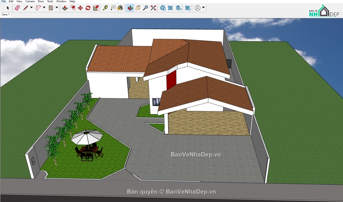 nhà cấp 4 sketchup,sketchup nhà cấp 4,nhà cấp 4,Model 3d nhà cấp 4