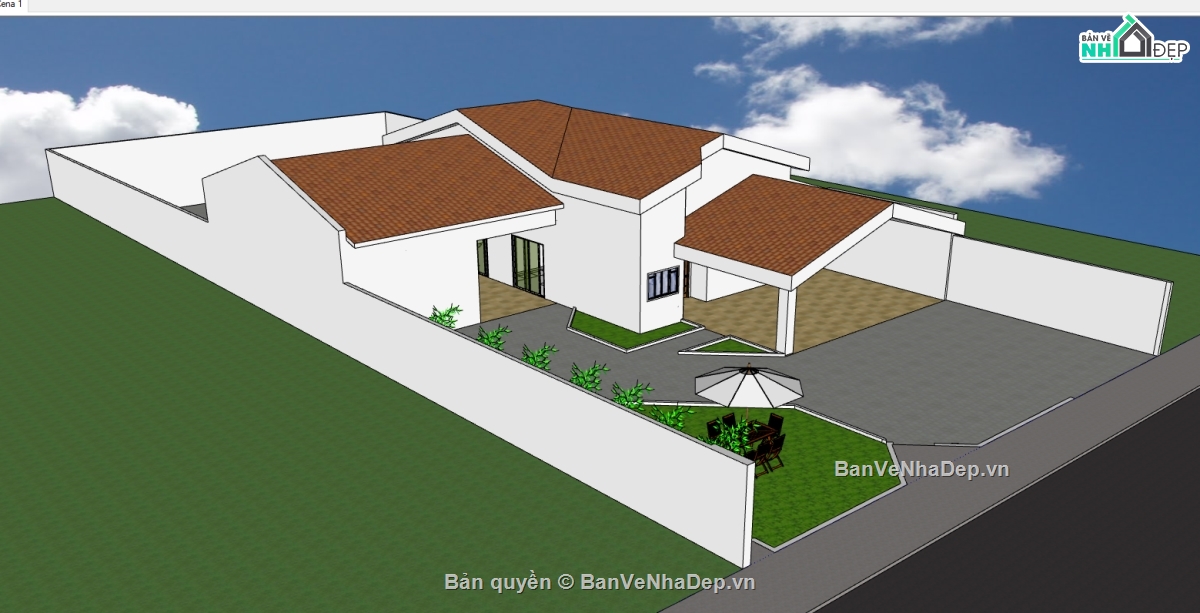nhà cấp 4 sketchup,sketchup nhà cấp 4,nhà cấp 4,Model 3d nhà cấp 4