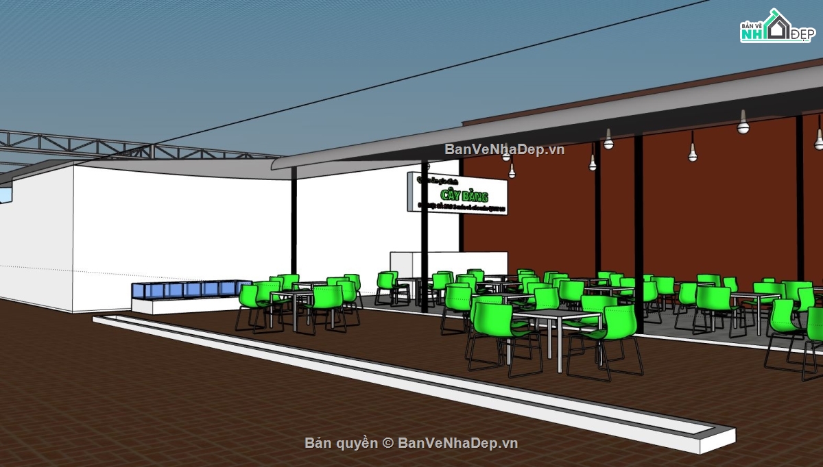 Model sketchup quán ăn,file su thiết kế quán ăn,thiết kế quán ăn,file sketchup quán ăn đẹp