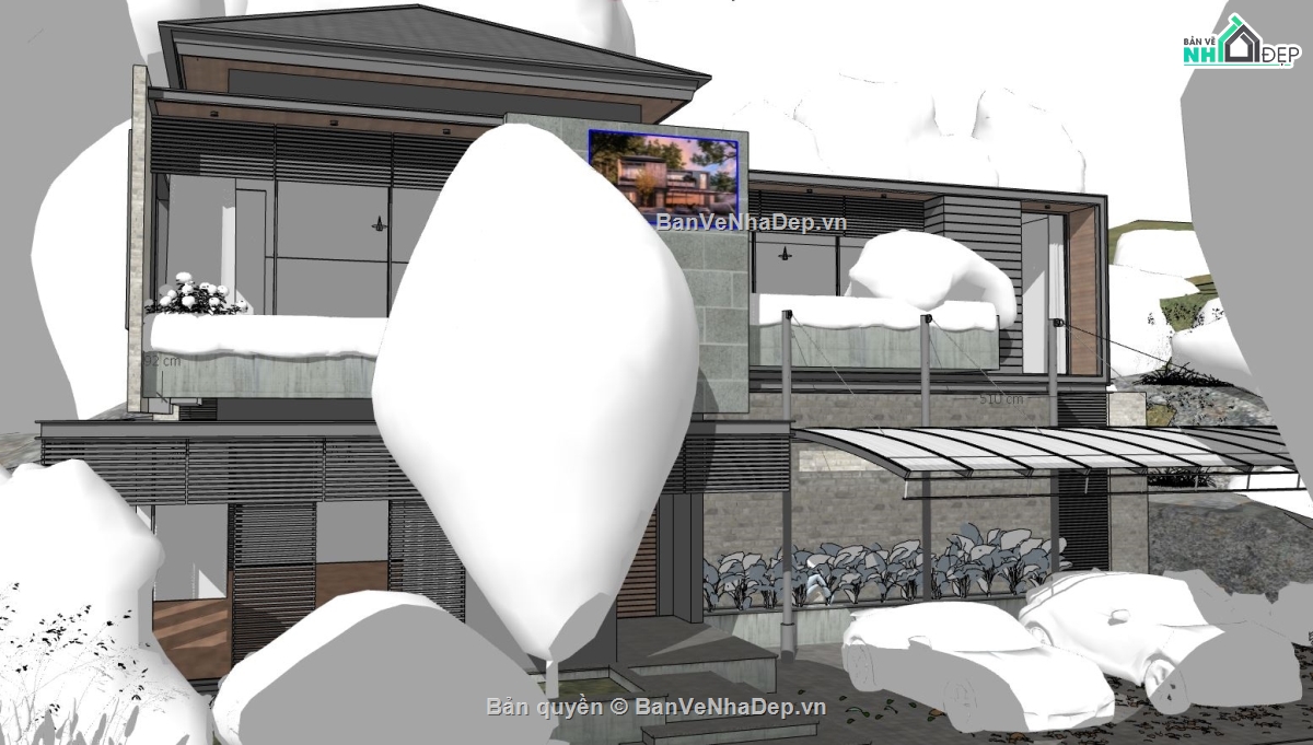 biệt thự hiện đại,biệt thự 2 tầng,mẫu biệt thự 2 tầng,file sketchup biệt thự 2 tầng,biệt thự 17x18m