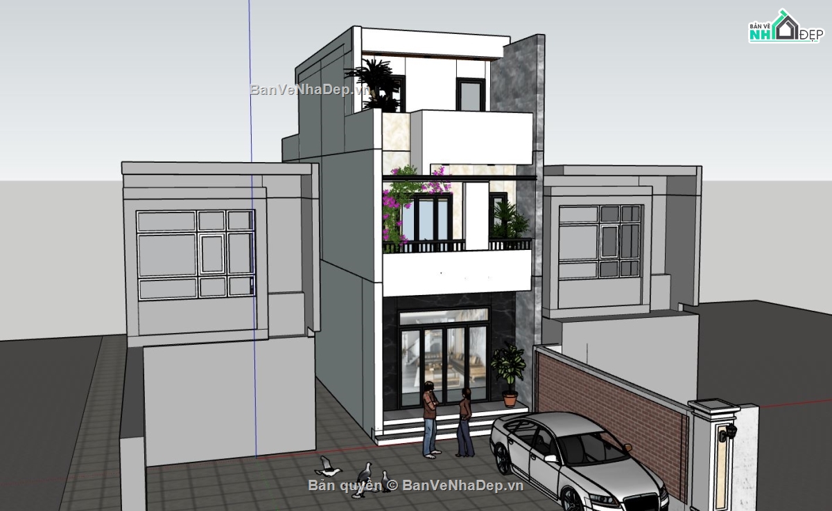 nhà phố 3 tầng,file su nhà phố 3 tầng,thiết kế nhà phố 3 tầng,phối cảnh nhà phố 3 tầng