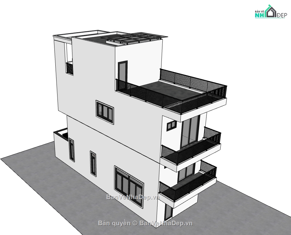 nhà phố 3 tầng,file sketchup nhà phố 3 tầng,model sketchup nhà phố 3 tầng,3d sketchup nhà phố 3 tầng
