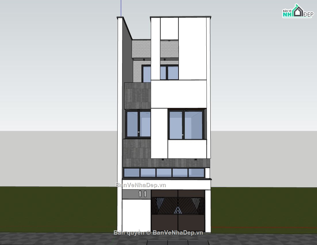Sketchup nhà phố 3 tầng,nhà phố 5x15m,thiết kế nhà phố hiện đại