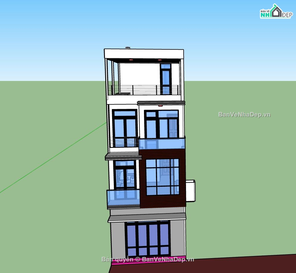 nhà 4 tầng,file nhà phố sketchup,file nhà phố 4 tầng,phối cảnh nhà phố 4 tầng đẹp