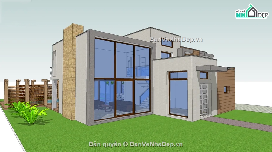 sketchup biệt thự,model biệt thự,biệt thự hiện đại