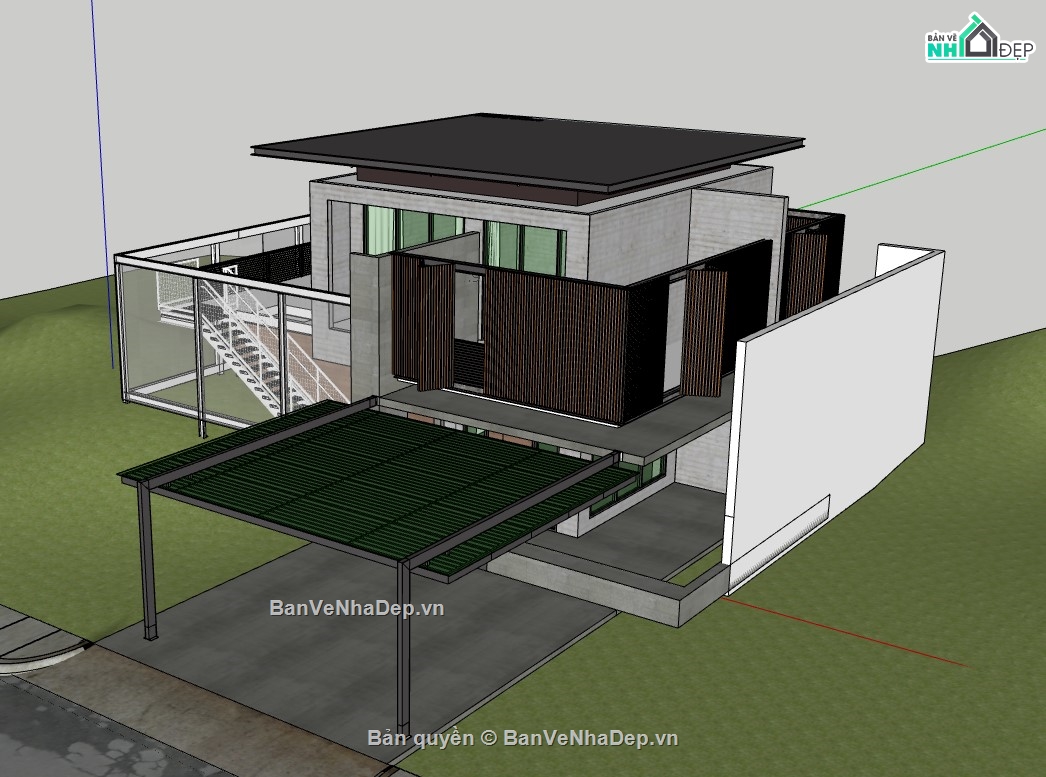 su biệt thự,sketchup biệt thự,su biệt thự 2 tầng,sketchup biệt thự 2 tầng