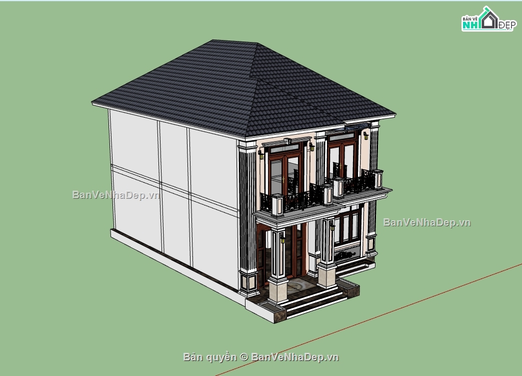 model su biệt thự 2 tầng,nhà biệt thự 2 tầng file su,file sketchup dựng biệt thự 2 tầng,biệt thự mái nhật file sketchup
