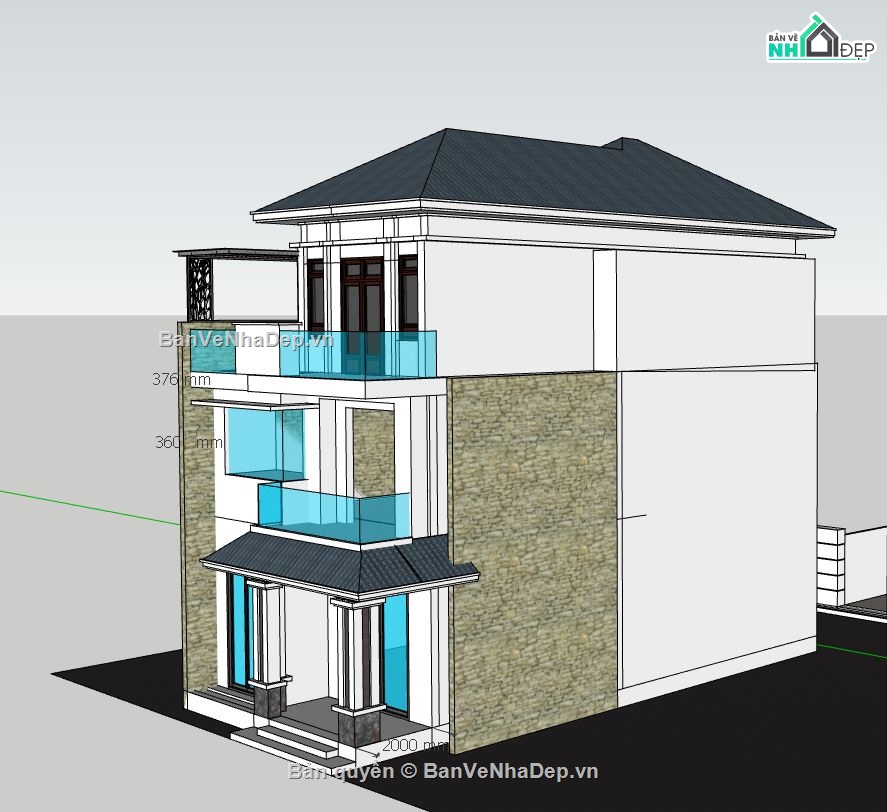 biệt thự 3 tầng,sketchup ngoại thất biệt thự,mẫu biệt thự hiện đại