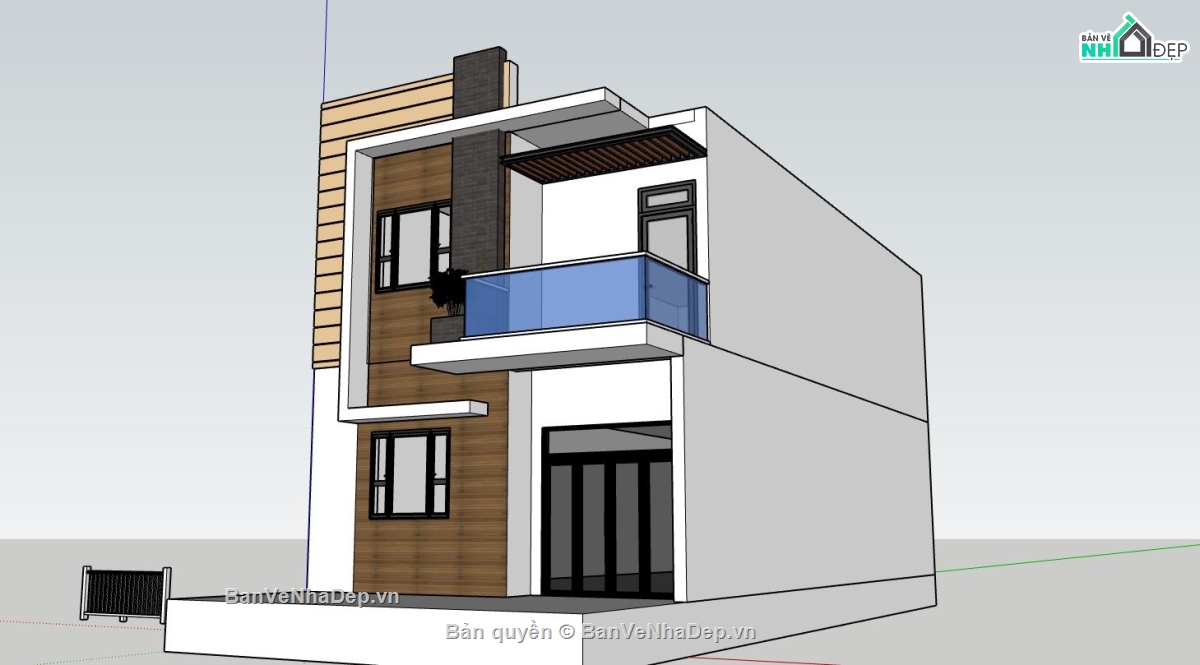 biệt thự sketchup,biệt thự phố 2 tầng,model sketchup nhà phố,thiết kế nhà phố hiện đại