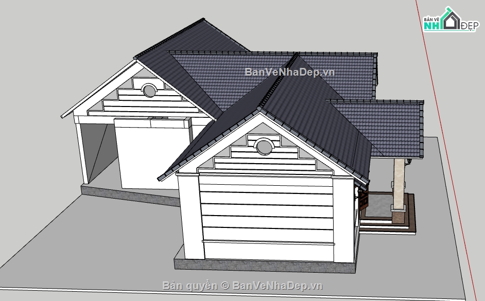 nhà mái thái 1 tầng sketchup,sketchup 1 tầng,sketchup nhà 1 tầng,bản vẽ su nhà 1 tầng,model su nhà 1 tầng,file sketchup nhà 1 tầng