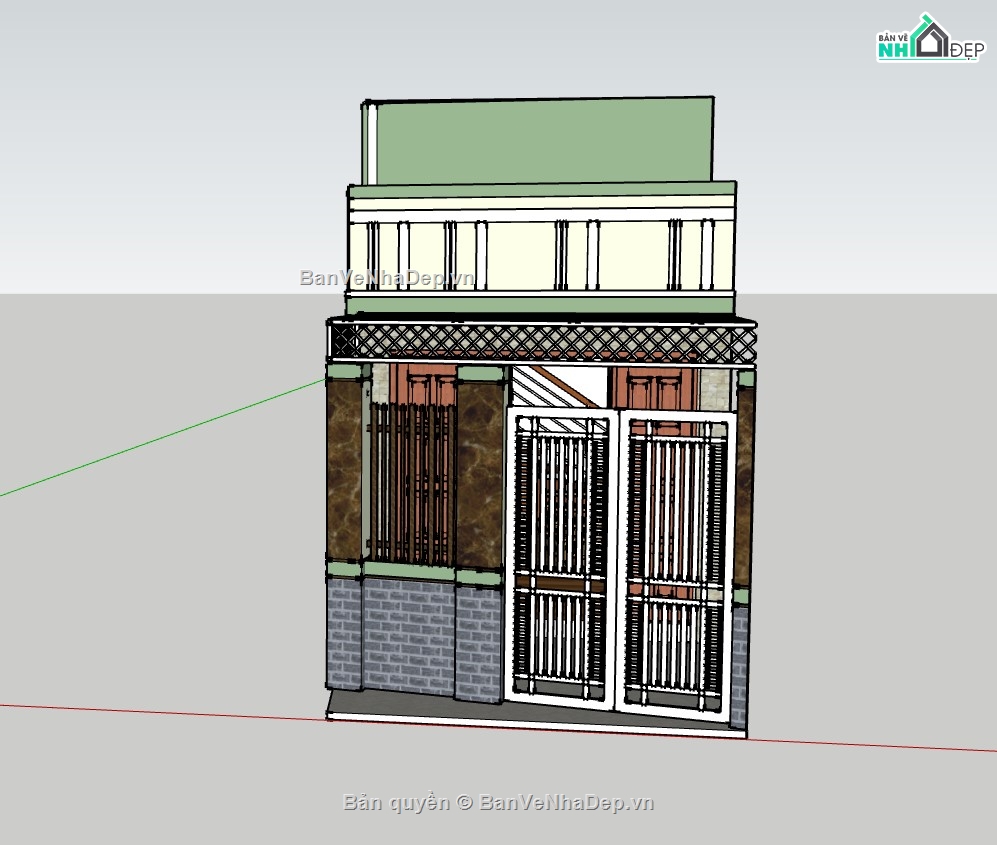 su nhà phố,sketchup nhà phố,nhà phố 1 tầng,su nhà phố 1 tầng