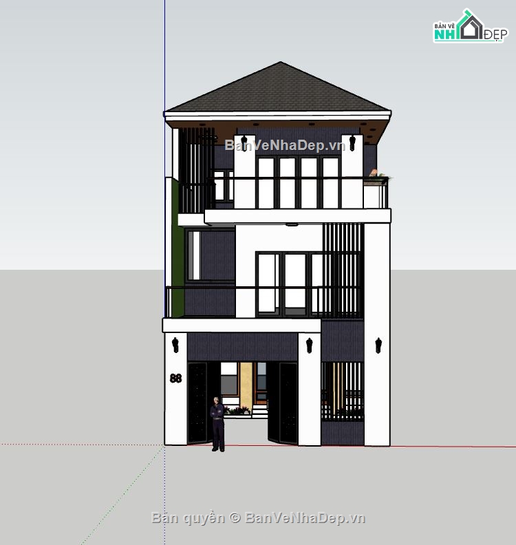 nhà phố 3 tầng,model su nhà phố 3 tầng,file sketchup nhà phố 3 tầng,mẫu nhà phố 3 tầng