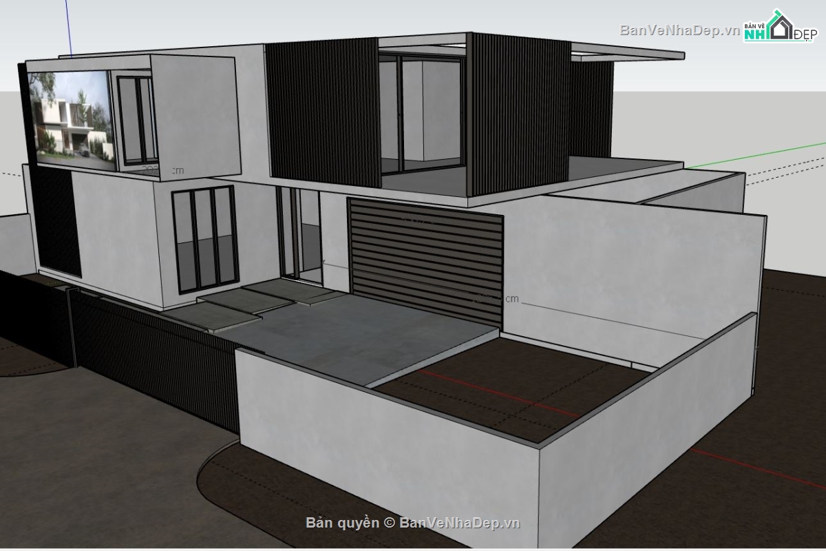 mẫu nhà phố 2 tầng,mẫu nhà 2 tầng,sketchup nhà phố 2 tầng