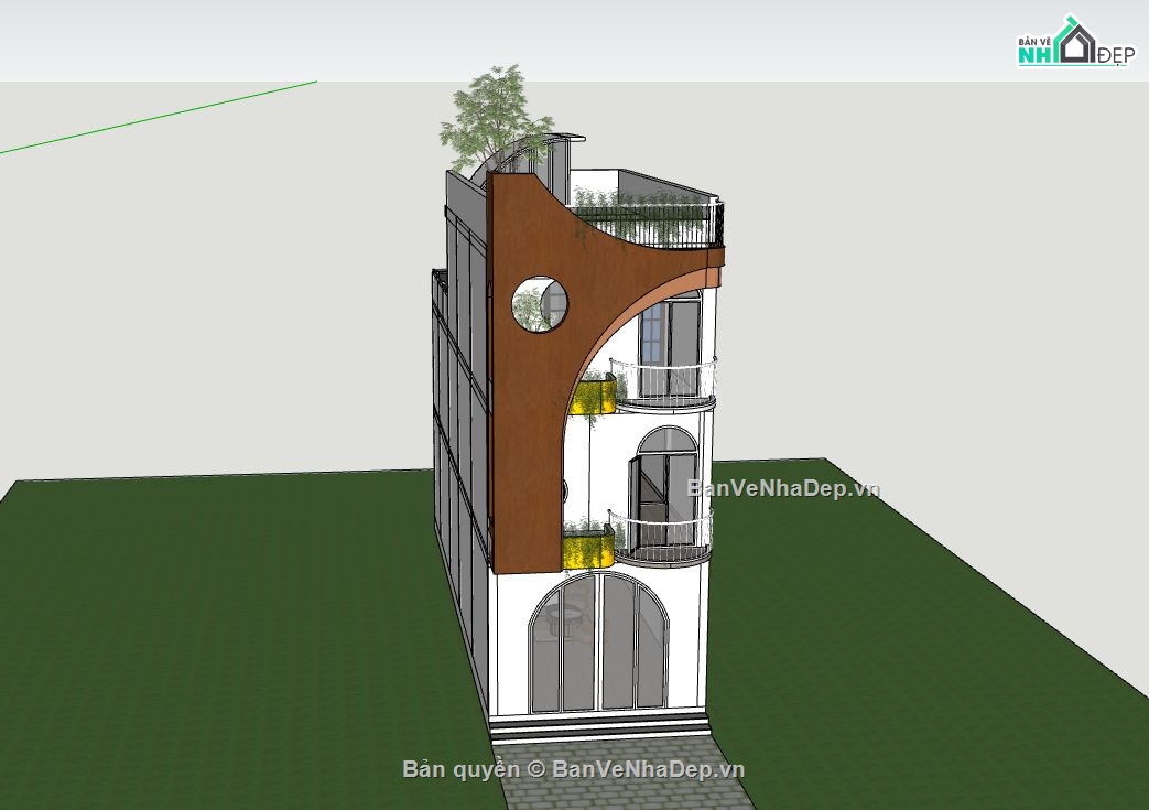 nhà phố 3 tầng,model sketchup nhà phố 3 tầng,nhà phố hiện đại