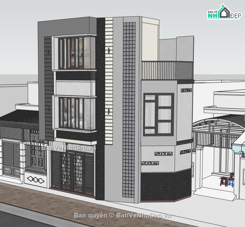 nhà phố 3 tầng,Model sketchup nhà phố 3 tầng,nhà phố 3 tầng sketchup,Model sketchup nhà phố,nhà phố sketchup