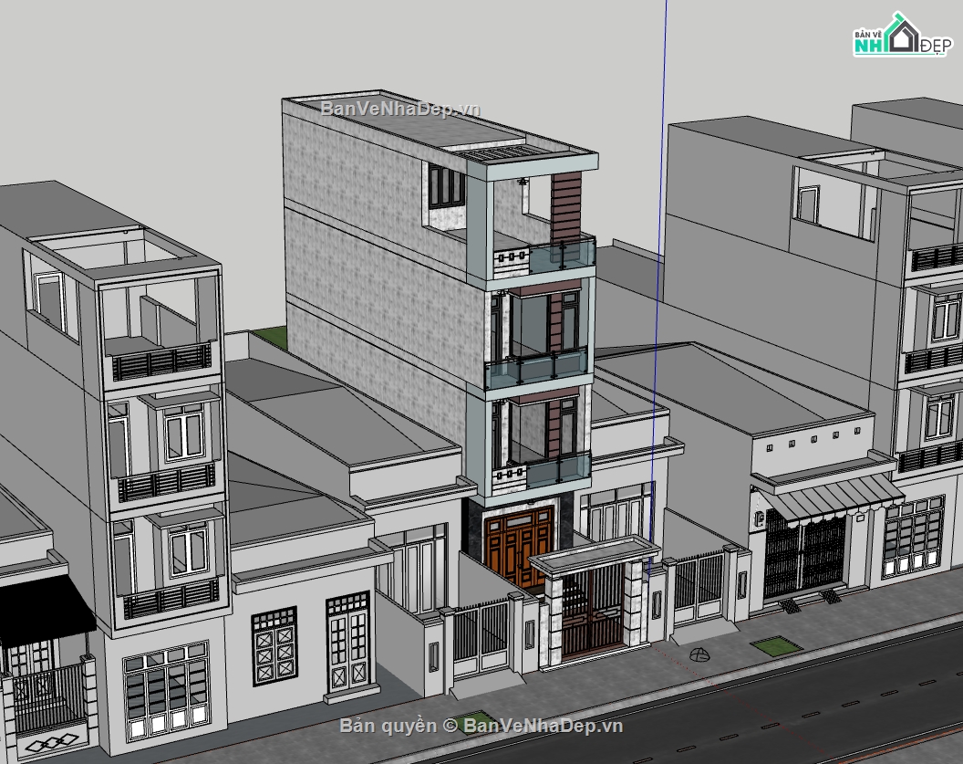 nhà phố 4 tầng file su,nhà phố dựng file sketchup,sketchup nhà phố 4 tầng,model su nhà phố 4 tầng,nhà phố 4 tầng 4x14m