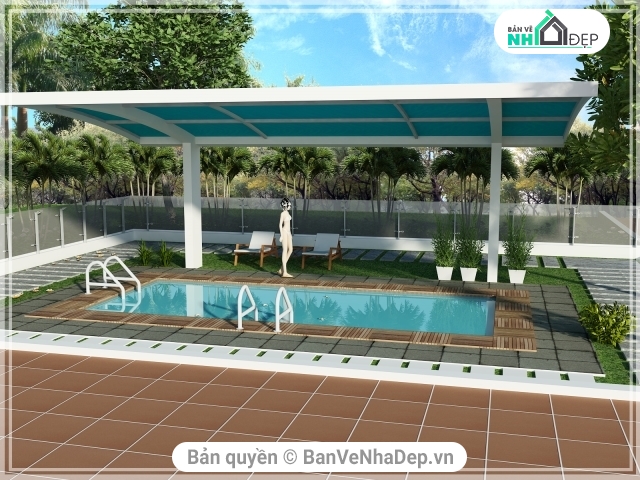 Sketchup bể bơi đẹp,mẫu bể bơi,bể bơi villa,bể bơi 4.5x11m,bể bơi mini gia đình,Thiết kế bể bơi đẹp