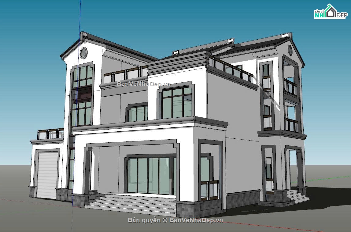 File sketchup Villa nghỉ dưỡng 3 tầng,Biệt thự nghỉ dưỡng 3 tầng,Model sketchup biệt thự nghỉ dưỡng,Mẫu biệt thự nghỉ dưỡng