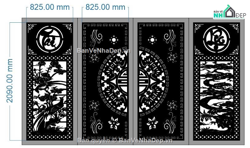 cổng 4 cánh cnc,cổng trống đồng cnc,File cổng 2 cánh cnc