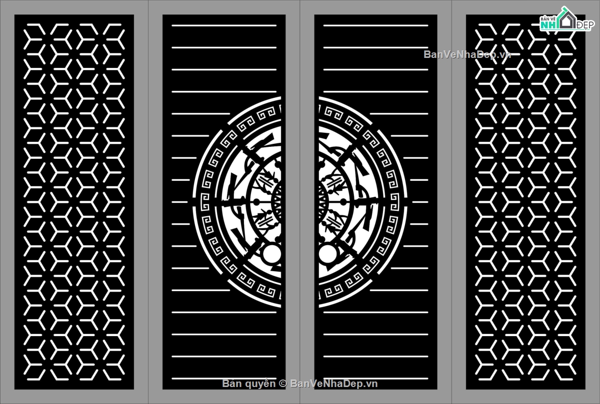 cổng đẹp 4 cánh,file cad cổng trống đồng,cổng 4 cánh cnc