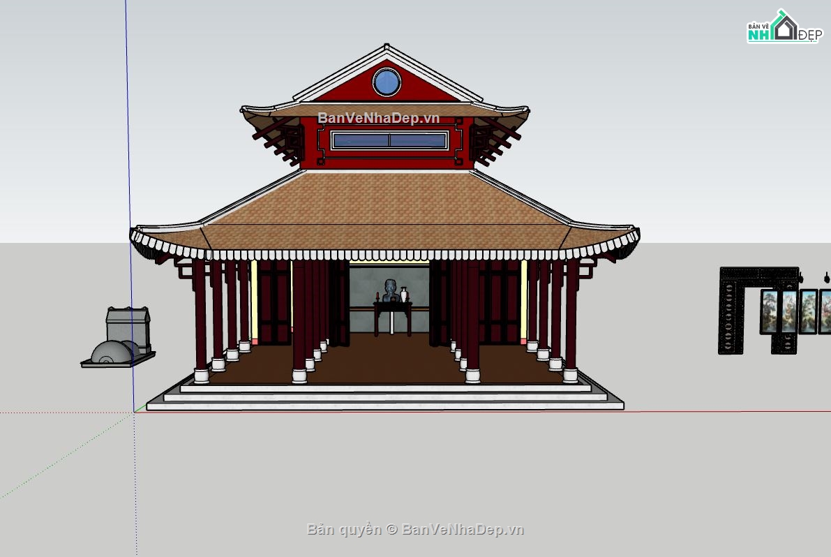 đền thờ sketchup,sketchup đền,File 3d sketchup đền thờ