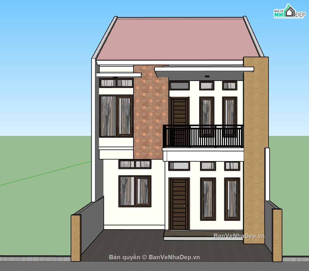 nhà phố 2 tầng,phối cảnh nhà phố 2 tầng,mẫu nhà phố đẹp,file sketchup nhà phố