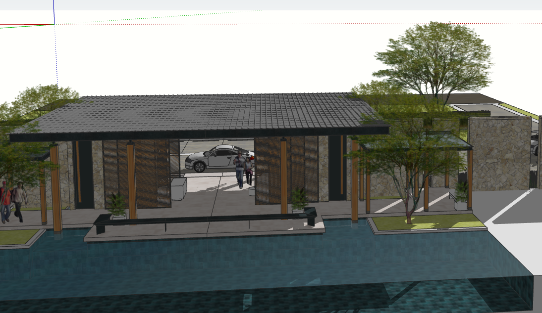 3D nhà nghỉ bãi đậu xe,bãi đậu xe sketchup,bãi xe su,file su bãi đậu xe