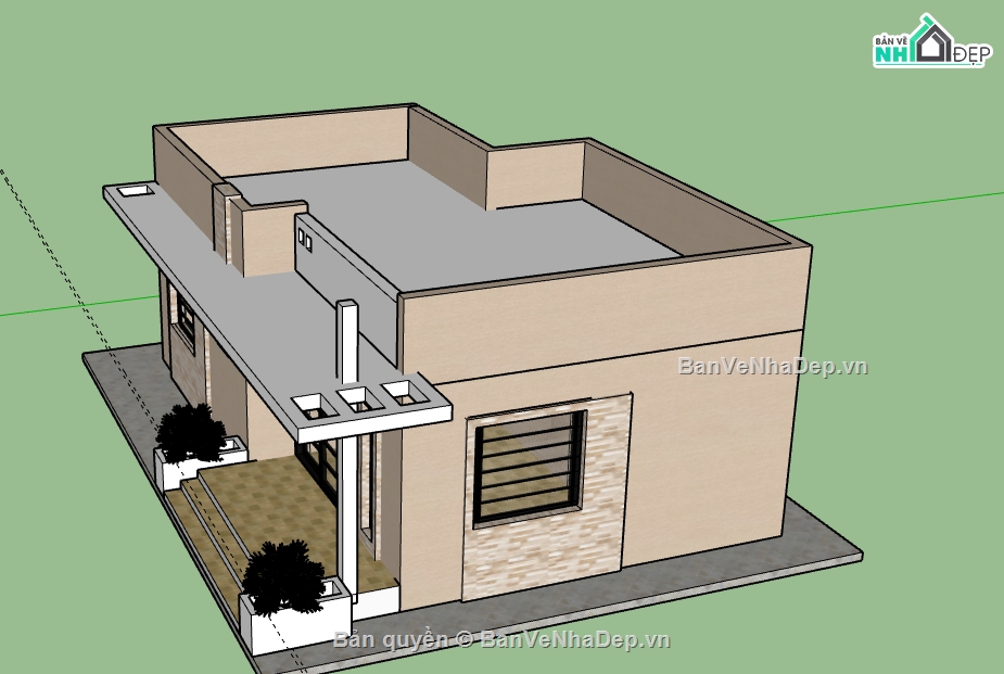 nhà 1 tầng,file 3d nhà 1 tầng,model 3d nhà 1 tầng,model su nhà 1 tầng,file sketchup nhà 1 tầng