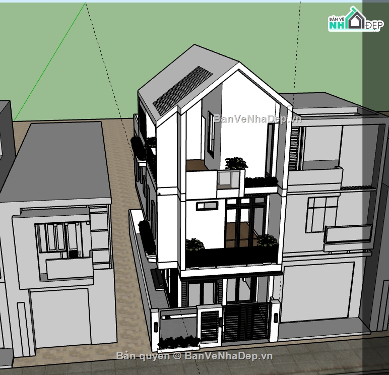 nhà phố 3 tầng,3d nhà phố 3 tầng,sketchup nhà phố 3 tầng,file su nhà phố 3 tầng