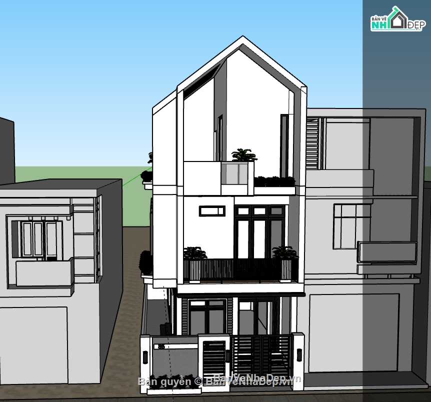 nhà phố 3 tầng,3d nhà phố 3 tầng,sketchup nhà phố 3 tầng,file su nhà phố 3 tầng