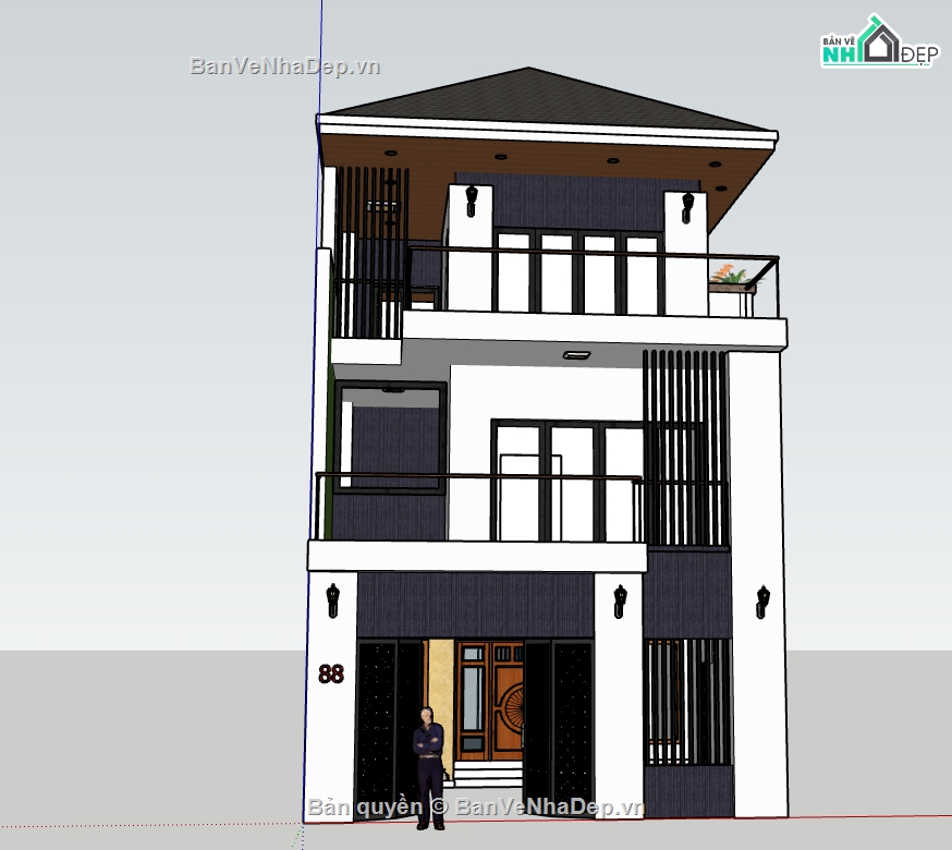 nhà phố 3 tầng,file su nhà phố 3 tầng,model nhà phố 3 tầng,sketchup nhà phố 3 tầng,model su nhà phố 3 tầng