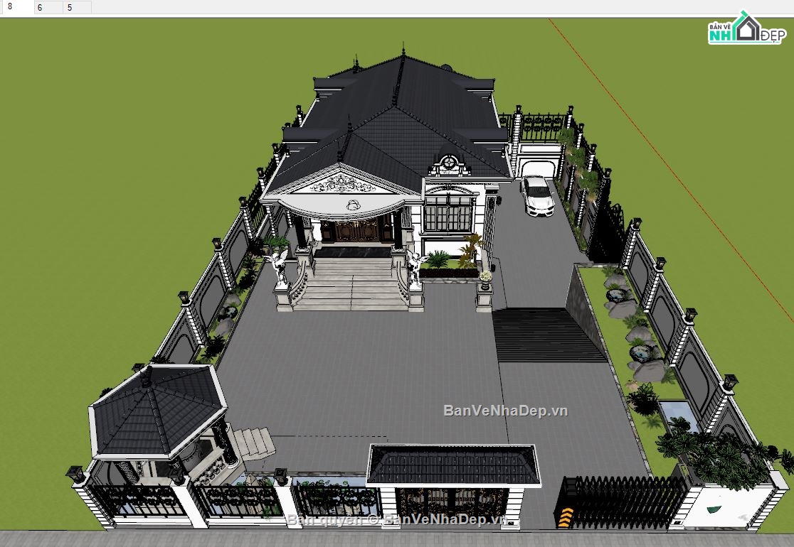 Model 3d sketchup biệt thự,File su biệt thự 2 tầng 11x19m,model su biệt thự 2 tầng,file sketchup biệt thự 2 tầng,mẫu biệt thự 2 tầng sketchup,thiết kế biệt thự 2 tầng sketchup